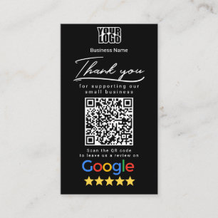 Schwarze Google-Überprüfungsvorlage mit QR-Code-Li Visitenkarte