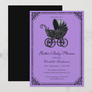 Schwarze Gothic Kinderwagen-Baby-Party  Einladung