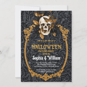 Schwarze Gothic-Totenkopf-Halloween-Party-Einladun Einladung