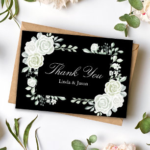 Schwarze Gothic Weiße Rosen Hochzeits-Dankeskarten Einladung