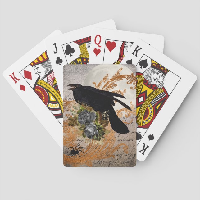 Schwarze gothische Krähe und Spinne Spielkarten (Rückseite)