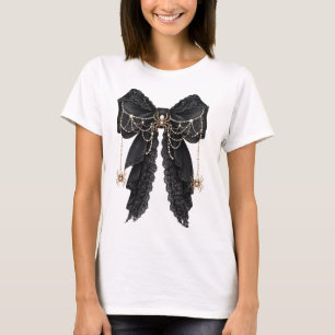 Schwarze gotische Spitzen-Schleife mit Spinne Coqu T-Shirt