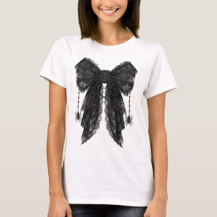 Schwarze gotische Spitzen-Schleife mit Spinne Coqu T-Shirt