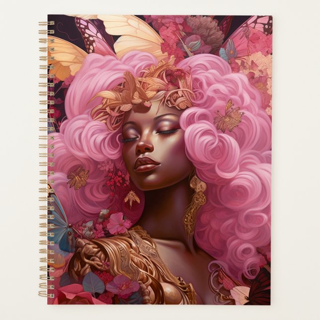 Schwarze Göttin in Rosa und Gold Planer (Vorderseite)