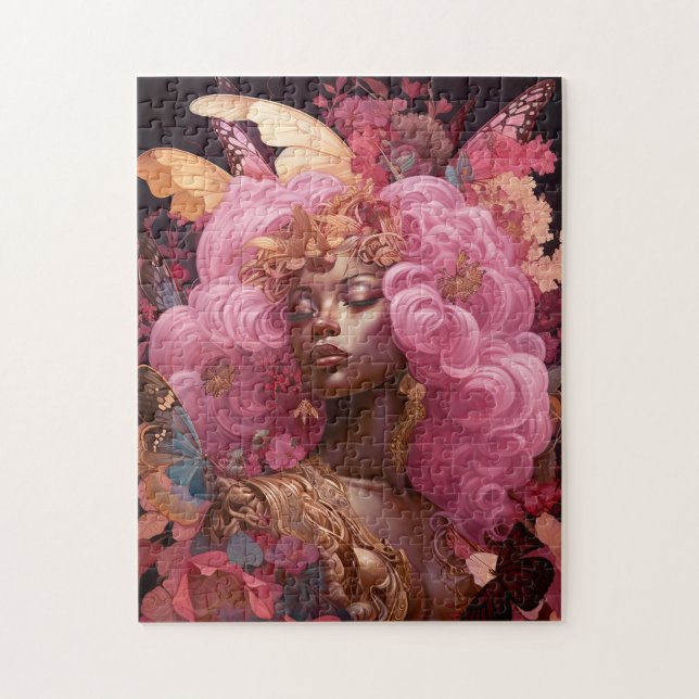 Schwarze Göttin in Rosa und Gold Puzzle (Vertikal)