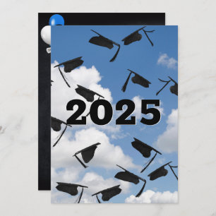 Schwarze Graduationskappen 2024 in Sky Einladung