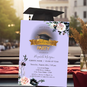 Schwarze Graduiertenkappe, Blumen Hellviolette Abs Einladung