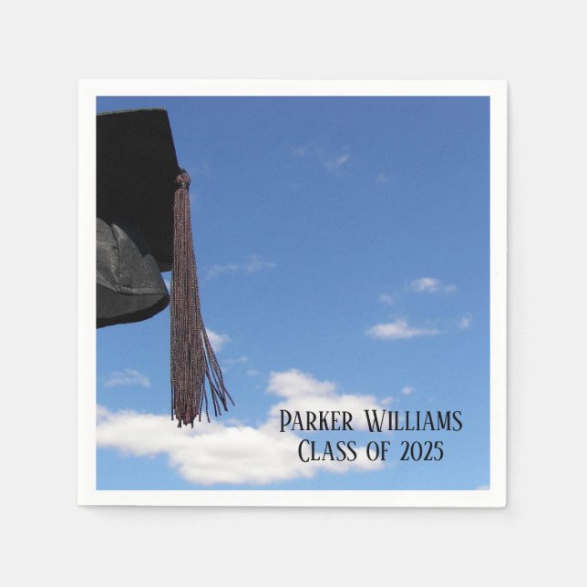 schwarze Graduierungskappe und Tassel am Himmel Serviette (Vorderseite)