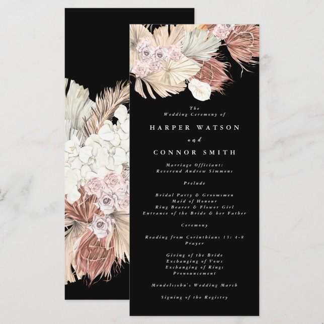 Schwarze Gras Tropical Premium Floral Wedding Programm (Vorne/Hinten)