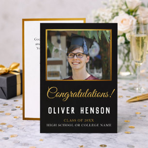 Schwarze Gratulation Absolvent Foto Abschlussfeier Feiertagskarte