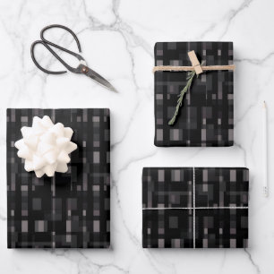 Schwarze/graue Abstrakte Quadrate und Rechtecke Geschenkpapier Set