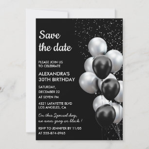 Schwarze graue Ballon 30. Save-the-Date-Einladung Einladung