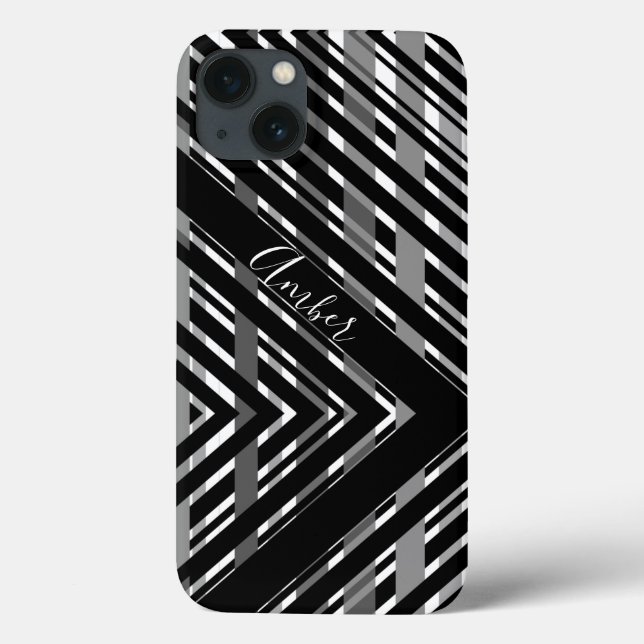 Schwarze Graue Chevron-Strichcode-Gestreifte Perso Case-Mate iPhone Hülle (Rückseite)