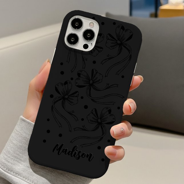 schwarze graue Coquette-Bögen Monogramm Case-Mate iPhone Hülle (Von Creator hochgeladen)