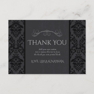 Schwarze & Graue Damast Hochzeit Danke Karten
