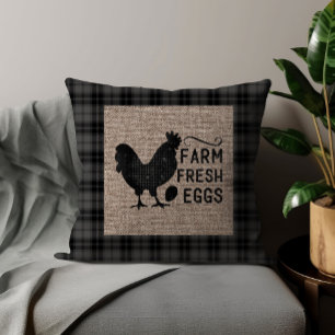 Schwarze graue Farmfrischeier Hühner Jute Kissen