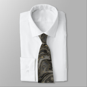 Schwarze Graue Gold Marmor Achat Schichten Muster Krawatte