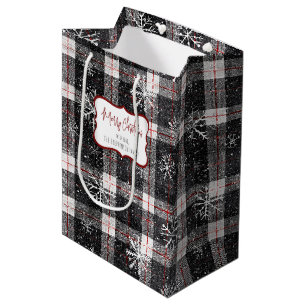 Schwarze Graue Karierte Schneeflocken Personalisie Mittlere Geschenktüte