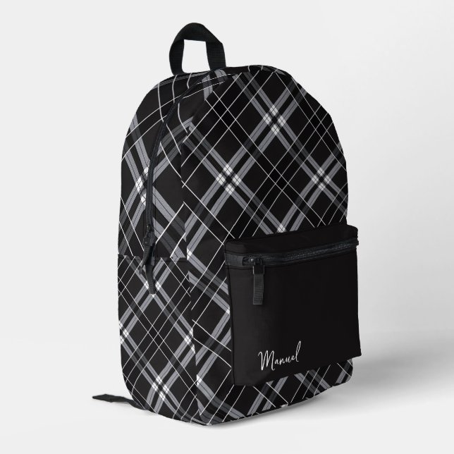 Schwarze & graue Karo-Rucksack Bedruckter Rucksack (Rückseitige Ecke links)