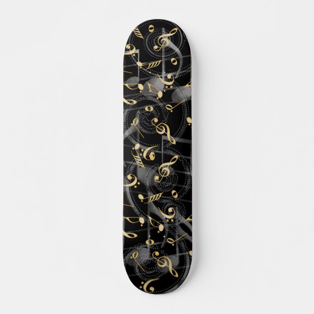 Schwarze graue künstlerische Musiknoten Skateboard (Vorne)