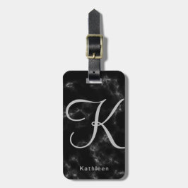 Schwarze graue mit Monogramm Marmorierunginitiale Gepäckanhänger