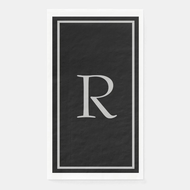Schwarze graue Monogramm Anfangsbuchstaben Benutze Serviette (Vorderseite)