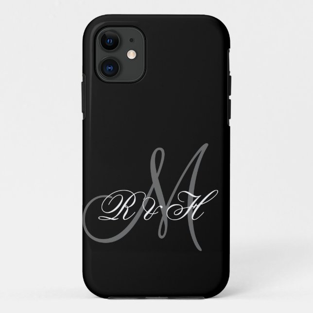 SCHWARZE GRAUE MONOGRAMM-INITIALEN Case-Mate iPhone HÜLLE (Rückseite)