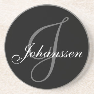 Schwarze Graue Monogramm J Hochzeitsjubiläums-Unte Sandstein Untersetzer