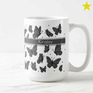 Schwarze graue Schmetterlinge & Punkte Benutzernam Kaffeetasse