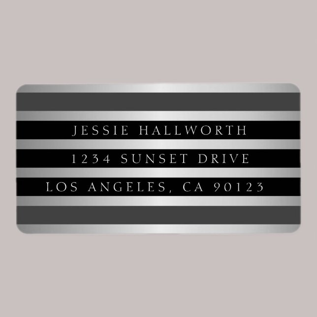 Schwarze graue Streifen und Imitate Silber | RÜCKS Adressaufkleber (Von Creator hochgeladen)