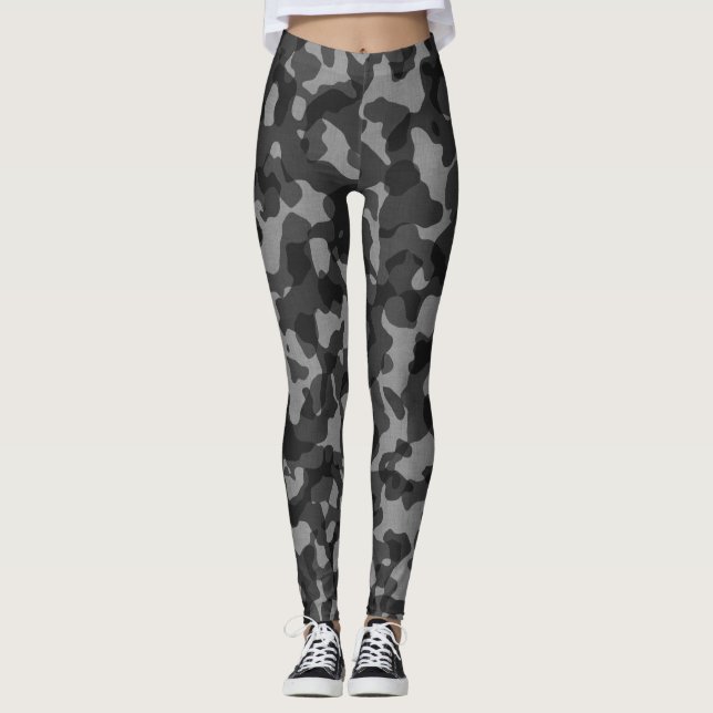 Schwarze/graue Tarnkappendecke Leggings (Vorderseite)