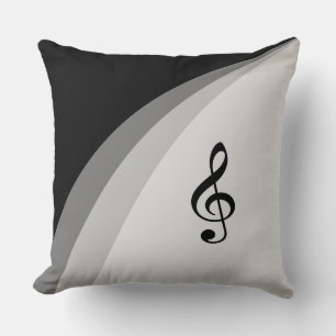 Schwarze, graue Wavy Lines und Musical Treble Clef Kissen