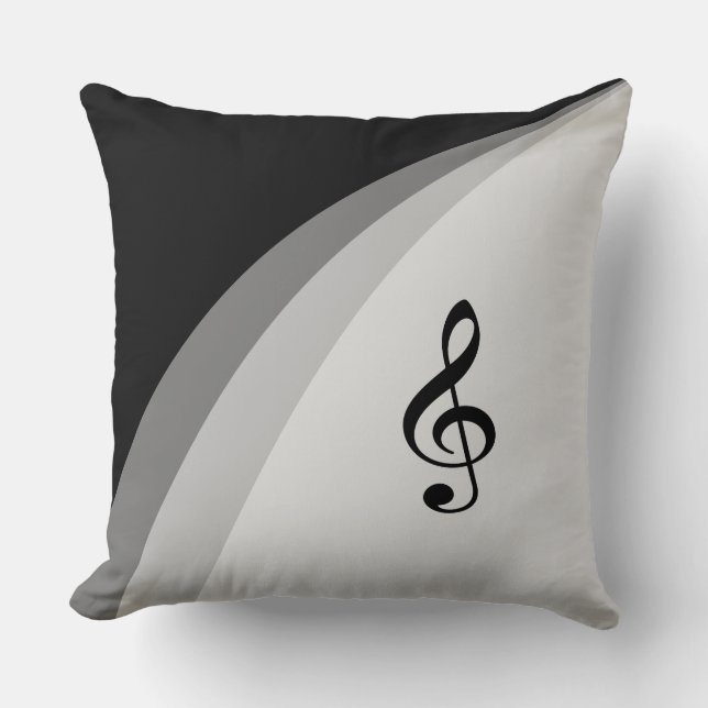 Schwarze, graue Wavy Lines und Musical Treble Clef Kissen (Vorderseite)