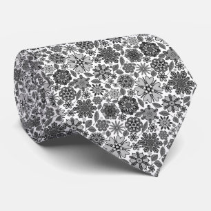 Schwarze Graue Weiße Retro-Floral-Kunst Nahtloses Krawatte