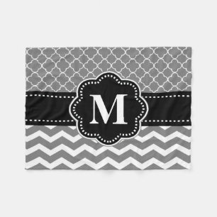 Schwarze graue Zickzack Monogramm-Decke Fleecedecke