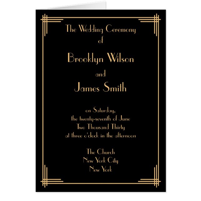 Schwarze Great Gatsby Art Deco Hochzeitsprogramme (Vorne)
