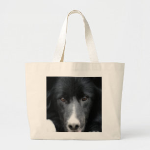 Schwarze Grenzcollie-Gesichts-HundeTaschen-Tasche Jumbo Stoffbeutel