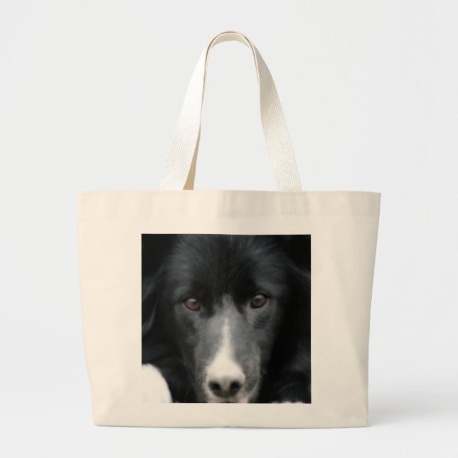 Schwarze Grenzcollie-Gesichts-HundeTaschen-Tasche Jumbo Stoffbeutel (Vorne)
