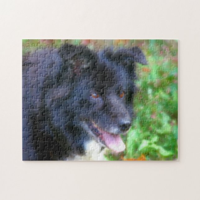Schwarze Grenze Collie Dog Foto Malerei Puzzle (Horizontal)