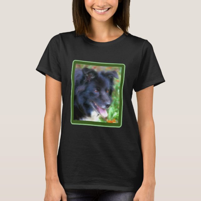 Schwarze Grenze Collie Dog Foto Malerei T-Shirt (Vorderseite)