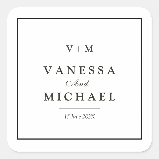 Schwarze Grenze Einmalige Hochzeit Quadratischer Aufkleber (Vorderseite)