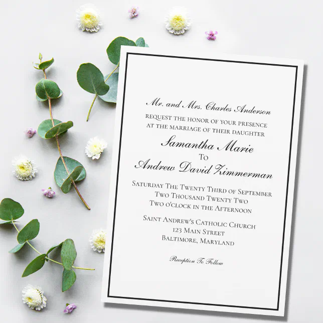 Schwarze Grenze Klassisches formales Hochzeitsform Einladung