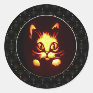 Schwarze Grenze Orangenbläschen Halloween-Katze Runder Aufkleber