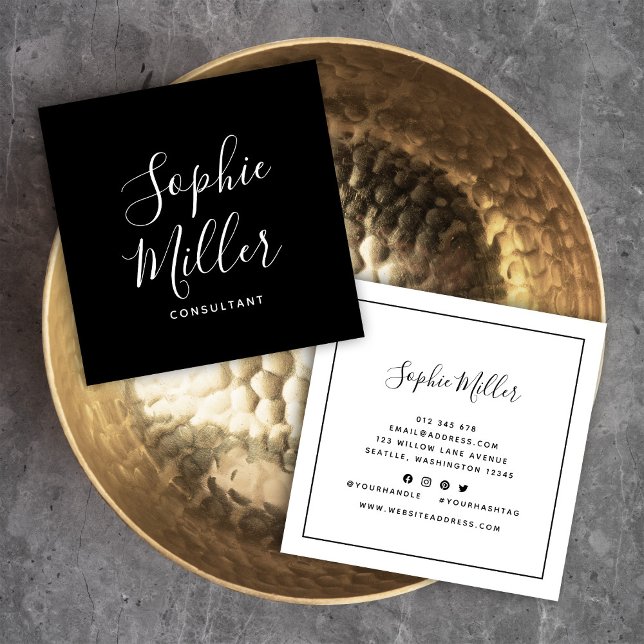 Schwarze Grenzen Kalligrafie Script Social Media Quadratische Visitenkarte (Von Creator hochgeladen)