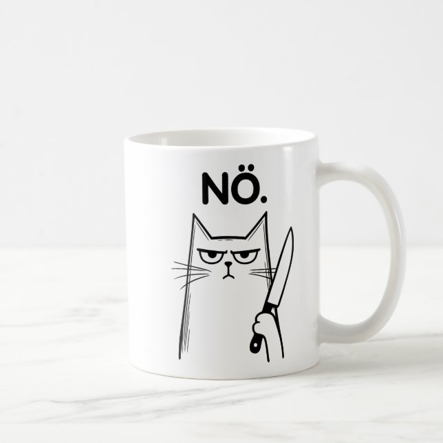 Schwarze Grumpe Cat Nope Funny Crew Kaffeetasse (Rechts)
