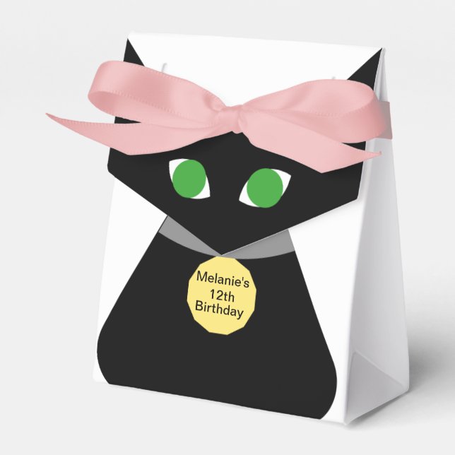 Schwarze grüne mit Augen Katze Geschenkschachtel (Vorderseite)