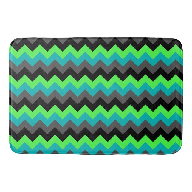 Schwarze grüne Ombre-Chevrons große Badematte (Vorderseite)