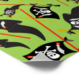 Schwarze grüne Piratenflagge Totenköpfe weiße Knoc Poster