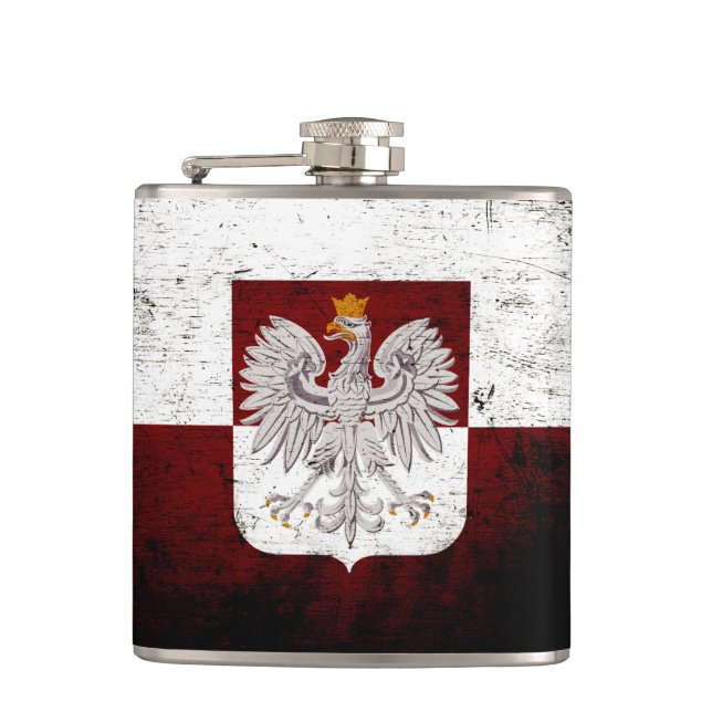 Schwarze Grunge-Flagge Polen Flachmann (Vorderseite)