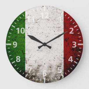 Schwarze Grunge - Italienische Flagge Große Wanduhr